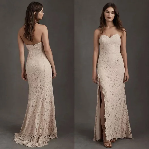 Anthropologie Fame and Partners Twilight dress strapless lace gown wine red - Picture 2 of 16